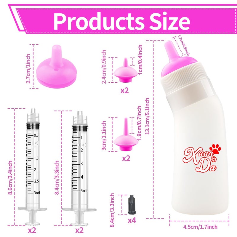 Xuanda Pet Feeding Nipple with Syringe, Soft Silicone Nursing Pet Feeding Bottle, Ventilation Valve Resistant Tearing for Puppies, Kittens, Rabbit, Small Wildlife (L Nipple,Pink) - Image 2